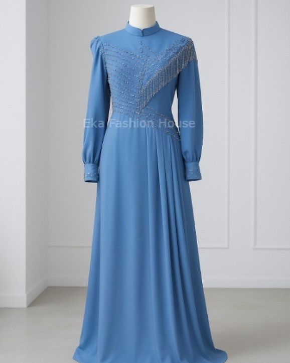 Gamis biru custom jahit Blang Bintang